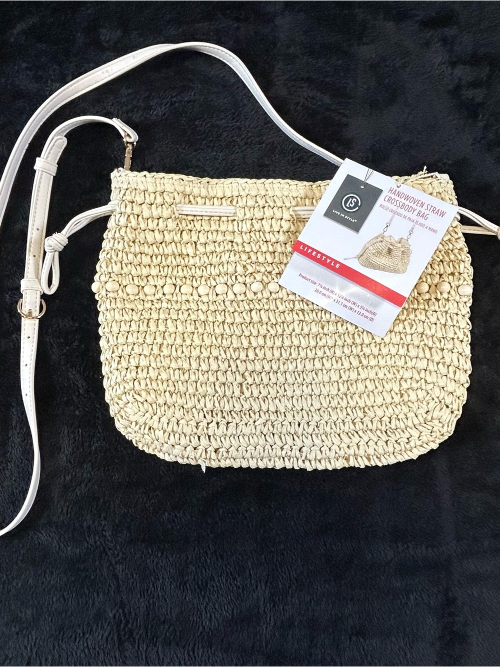 HandWoven Straw Crossbody Bag Natural Beaded - LIVE IN STYLE, New with Tags